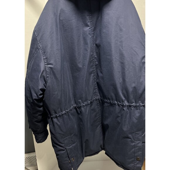 Vintage Nautica Duck Down Barn Chore Coat Men's Large Leather Collar Hood Blue - Picture 6 of 9